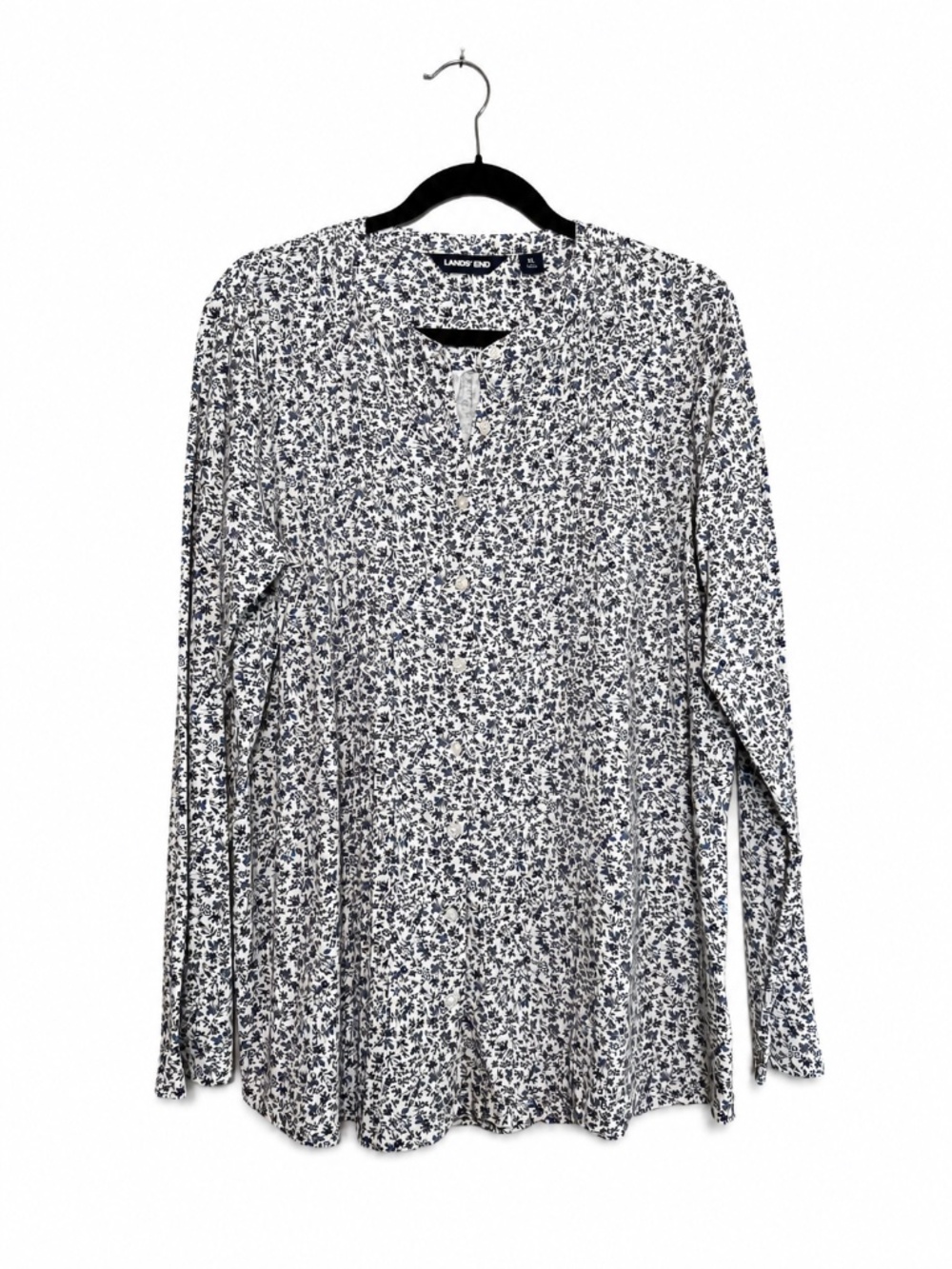 Lands End Knit Pintuck Button Front Tunic Top  - Women's Size XL